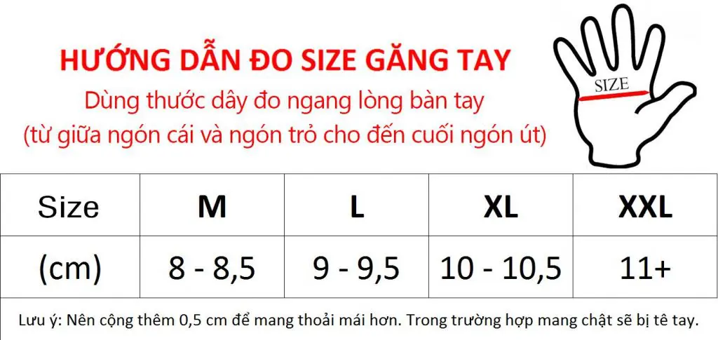 chọn size gang tay xe may
