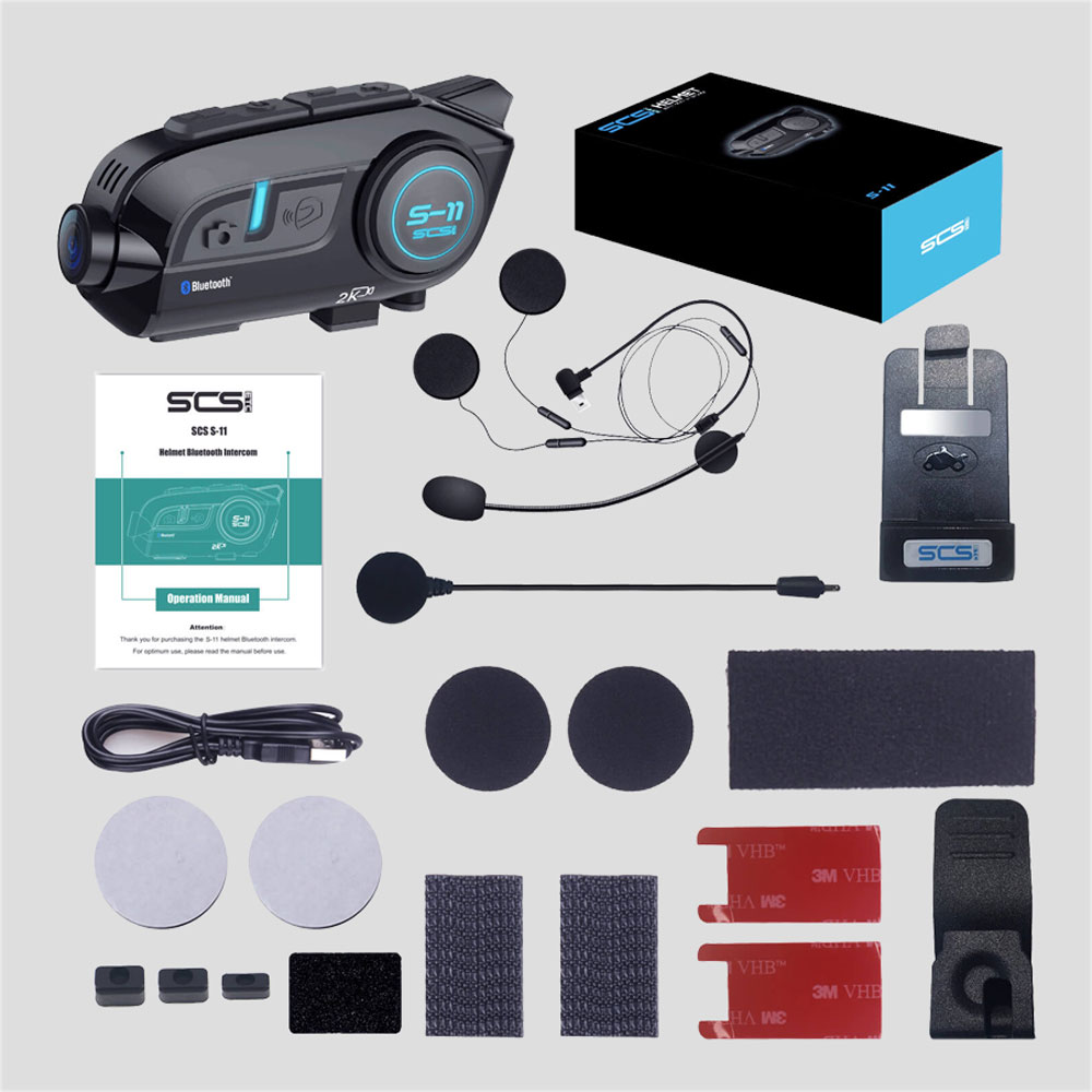 TAI NGHE BLUETOOTH CAMERA 2K INTERCOM SCS S-11 GẮN NÓN BẢO HIỂM